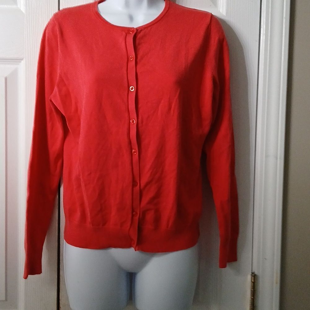 Willi Smith deep melon color button front silk blend cardigan sweater Sz L EUC